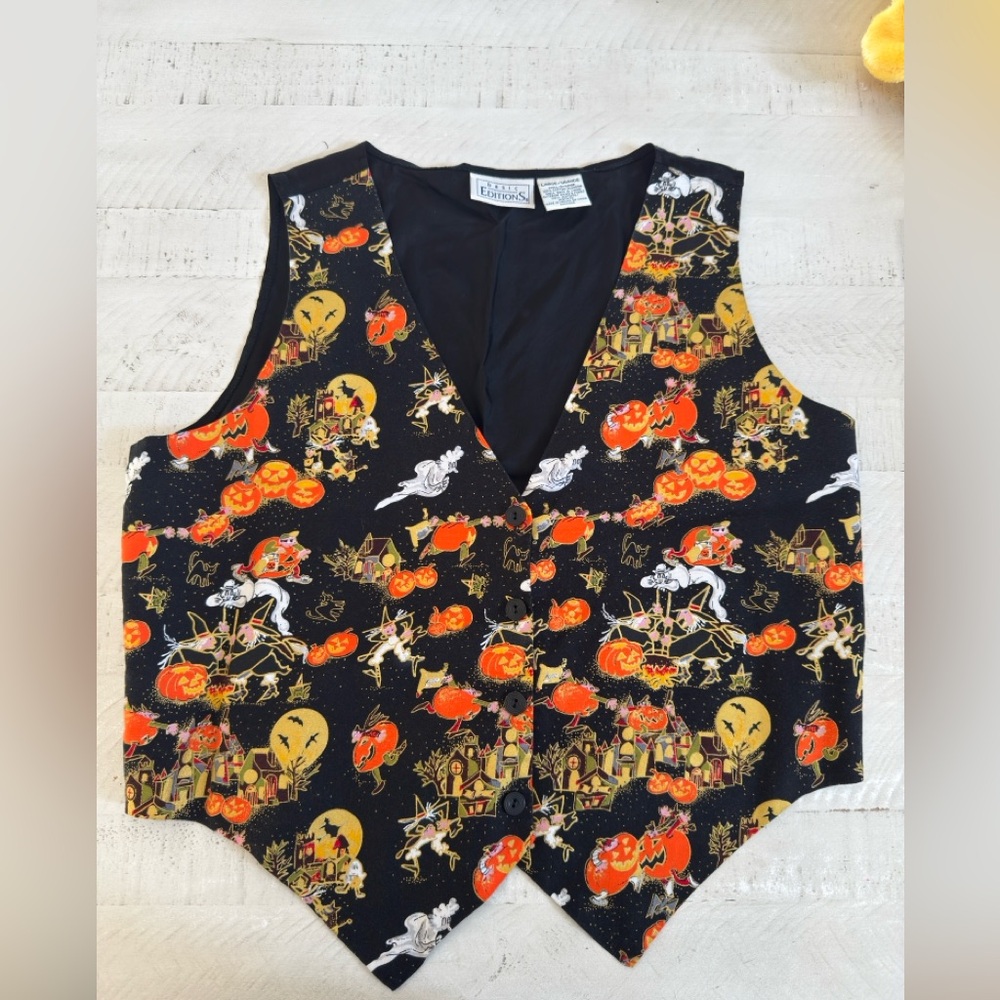 Vintage 90's Basic Editions Halloween Witch & Ghost Themed Vest Size Large